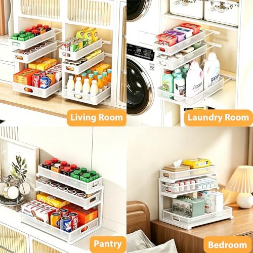 2 Pack Under Sink Organizer, 3-Tier Pull Out Kitchen Cabinet Organizer - color: 3-Tier- White