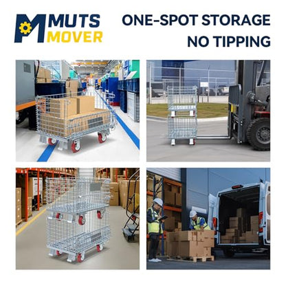 32"x20"x24" Heavy Duty Platform Truck with Cage, Foldable Flatbed Hand Truck Dolly with 4.7” Swivel Casters, 1500LBS Capacity Push Cart for Warehouse, Garage, Grocery, Laundry