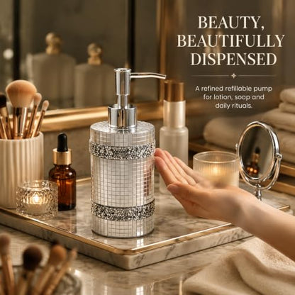 Silver Soap Dispenser，Mosaic Glass Decoration, 12oz Refillable - size: Soap Dispenser