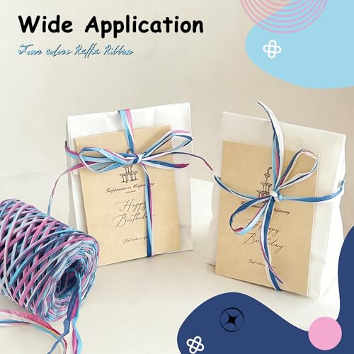 393 Feet Raffia Paper Ribbon, Blue White Pink Navy Blue - color: 4 color-blue white pink navy blue
