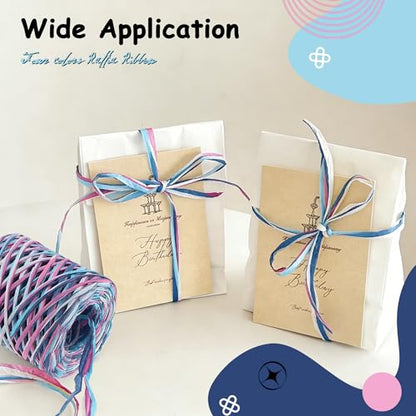 393 Feet Raffia Paper Ribbon, Blue White Pink Navy Blue - color: 4 color-blue white pink navy blue