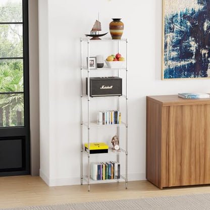 FDW | 6-Tier Wire Shelf | 17" x 12" x 64" | Chrome - color: Chrome, size: 6-Shelf Small No Wheels