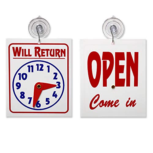 Double Sided "Will Return" Clock and "Open Come in" Sign with Adjustable Clock Hands & Suction Cup, 5 Pack - size: 5 Pack