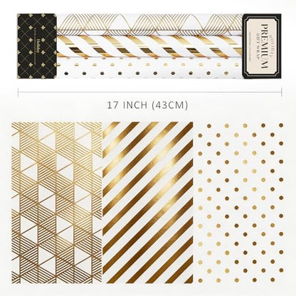 BIOBROWN Gold Foil Gift Wrapping Paper for Anniversary, Birthday, Christmas - color: Gold&Geometry