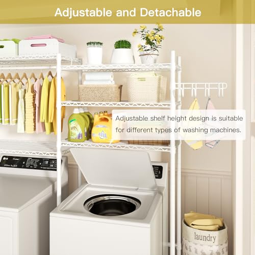 Ulif U6 Clothes Drying Rack, 5-Tier Over Washer and Dryer Shelves - color: White, size: Large: 65.3”W x 13.4”D x 77.5”H