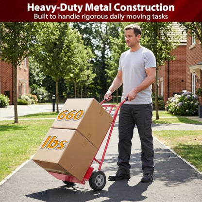 Goplus Hand Truck Dolly, Heavy Duty Metal Moving Dolly Cart - color: Red