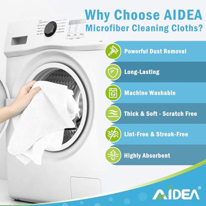 AIDEA White Microfiber Cleaning Cloth, 100PK, Cleaning Rags, 11.5"×11.5" - color: White