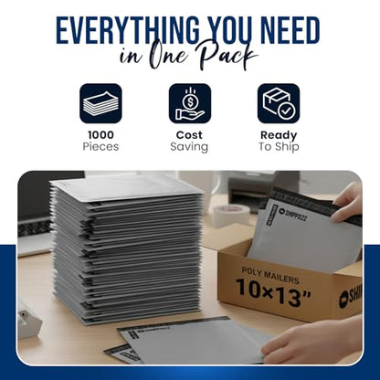 Shippozz 10x13 Poly Mailers 1000 Pack, Durable Waterproof Polymailers for Shipping Clothes, Self Seal Mailing Bags for Small Business Packaging Supplies, Mailing Envelopes for Books, and Accessories - size: 10 x 13 (1000pcs)