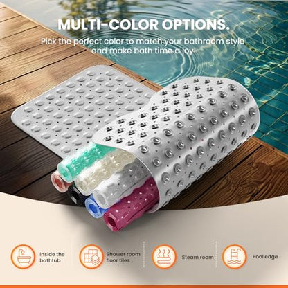 Non-Slip Bath Tub Mat, 39x16 Inch Extra Large Shower Mat with Drain Holes & Suction Cups, Machine Washable, Purple - color: Purple