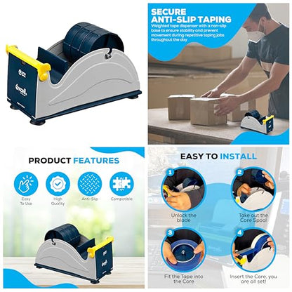 Excell EX-17 Desktop 3 Inch Wide Steel Tape Dispenser, Blue/Grey