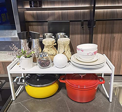 Expandable Cabinet Shelf 7.9"D Adjustable Countertop Riser Metal Rack White - color: White, size: 7.9"D (normal) - 1 Pack