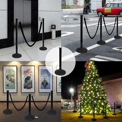 4 Pack Stanchions Post with Velvet Rope, Crowd Control Stanchions, Queue Pole for for Movie Theater, Party Supplies(Black) … - color: 4pack-Black