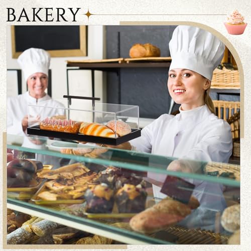 FoldTier 2 Pcs Acrylic Pastry Display Case, Bakery Dessert Tray, Black
