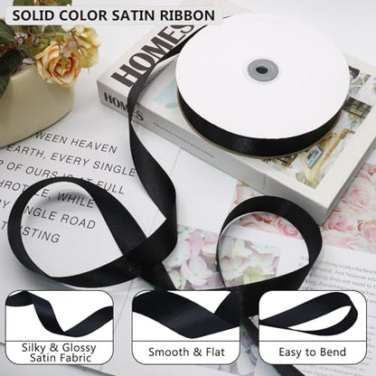 Black Satin Ribbon 1 Inch 100 Yards, for Wedding Gift Wrapping - color: Black