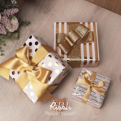 Ribbli Birthday Wrapping Paper White and Gold Gift Wrapping Paper for Christmas Mini Roll, 3 Rolls Polka Dots Stripes Geometry Pattern with Gold Foil - 17 inch x 120 inch(10feet) Per Roll - color: White/Gold