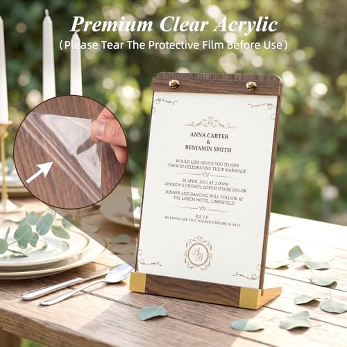 PPH-Sisy 2 Pack Acrylic Sign Holders 8.5 x 11 with Wood Base, Tabletop Display Sign Stand for Menu Flyer Poster, Clear Acrylic Paper Frame for Restaurant Coffee Shop Hotel Office Exhibition - size: 8.5*11-2 Pack