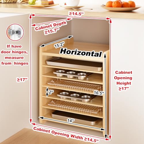 7 Tier Wooden Tray Dividers for Cabinets Cookie Sheet Organizer for Pot, Pans, Baking Tray Organizer for Kitchen Documents Storage(14" W x 16.5" H x 15.2" D) - size: 14" W x 16.5" H x 15.2" D