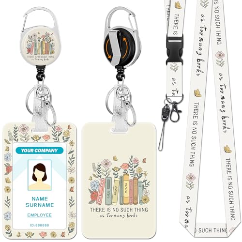 Hancynir Book Lover Cute Lanyards for Id Badges with Retractable Reel Clip - color: Book Flower