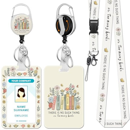 Hancynir Book Lover Cute Lanyards for Id Badges with Retractable Reel Clip - color: Book Flower