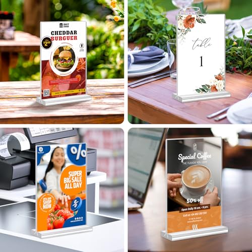 Acrylic Sign Holder 4x6, 20 Pack Clear Table Vertical Double Sided Table Menu Display, Plastic Desktop Picture Frames Stand Acrylic Paper Holder Tabletop Sign Holder for Wedding Office Show Fair - size: Vertical 20 Pack 4x6''