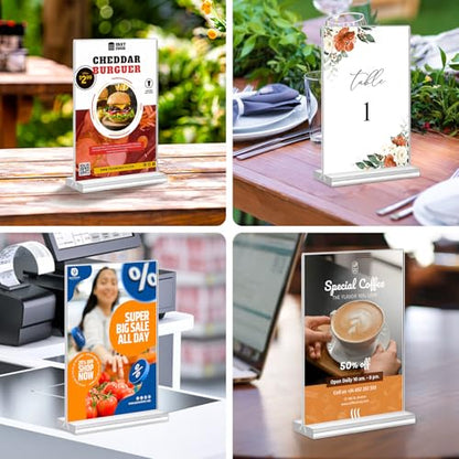 Acrylic Sign Holder 4x6, 20 Pack Clear Table Vertical Double Sided Table Menu Display, Plastic Desktop Picture Frames Stand Acrylic Paper Holder Tabletop Sign Holder for Wedding Office Show Fair - size: Vertical 20 Pack 4x6''