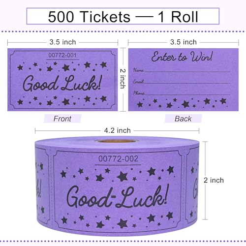 ESSENTIAL 500 Raffle Tickets, Good Luck Raffle Cards - color: Purple, size: 3.5"x2"