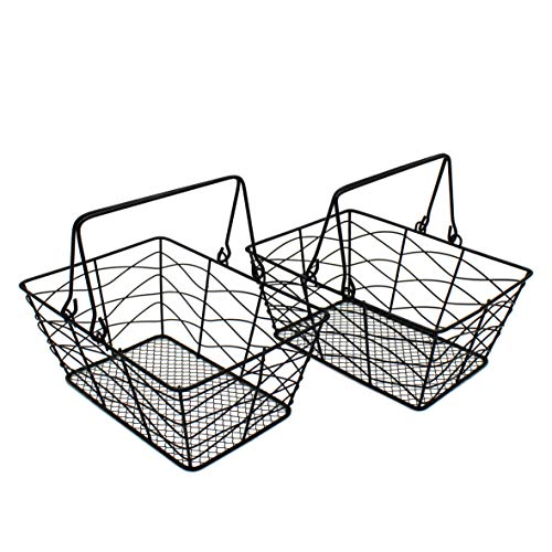 CVHOMEDECO. Metal Wire Fruit Baskets, Set of 2, Black, Rustic, Oval, Sturdy, Open Top, Powder Coated, Kitchen Hanging Baskets