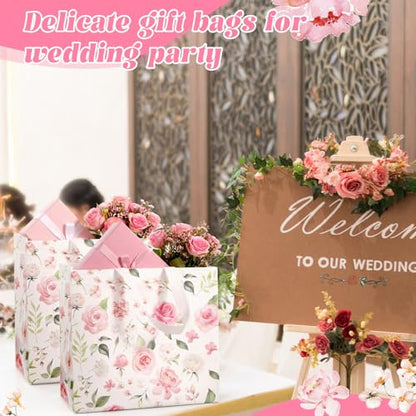 Abbylike 30 Pcs Pink Flower Gift Bags Bulk Reusable Tote Bags Bulk - style: Pink Flower