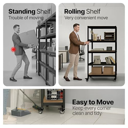 HOMEDANT House Black 36.2" W 5 Tier Rolling Storage Shelves Metal Cart - color: Black, size: (Wheels) 36.2"W x 16.5"D