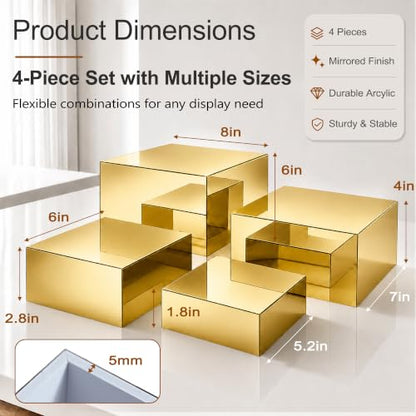 4Pcs Acrylic Risers Display Stands, Food Risers for Buffet Table, Gold - color: Gold