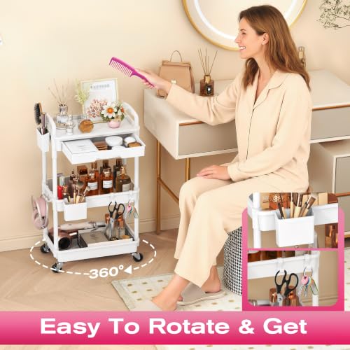 Goovilla Rolling Makeup Organizer Cart with Removable Drawer, 3 Tier White - color: White, size: 3 Tier