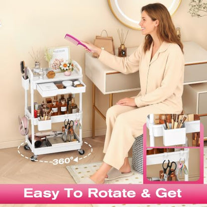 Goovilla Rolling Makeup Organizer Cart with Removable Drawer, 3 Tier White - color: White, size: 3 Tier