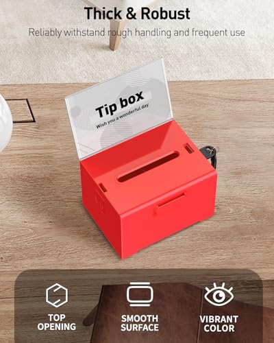 Uniclife 6.2"x 5" x 4" Red Acrylic Donation Box with Lock and Slot - color: Red, size: 1 Pack