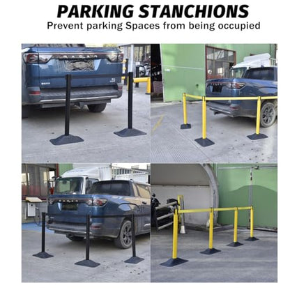 BESEA 4 Pack Crowd Control Stanchions with 10FT Retractable Yellow Belt - color: Yellow