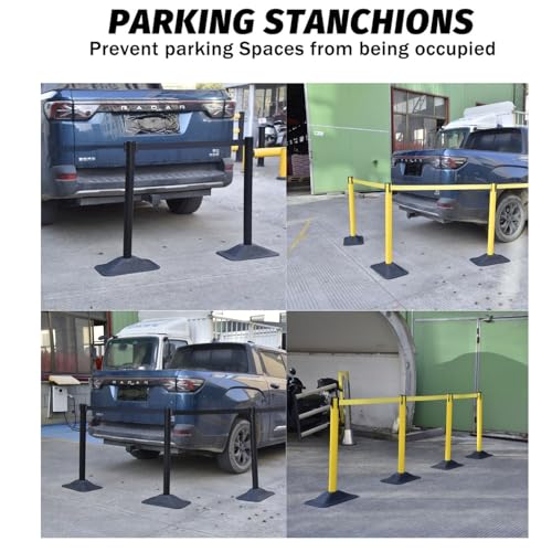 BESEA 4 Pack Crowd Control Stanchions with 10FT Retractable Belt - color: Black