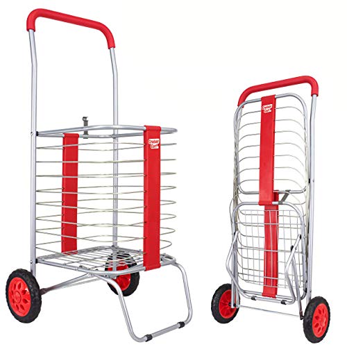 dbest Products Cruiser Cart Shopping Grocery Rolling Folding Laundry Basket on Wheels Foldable Utility Trolley Compact Lightweight Collapsible, Red - color: Red, style: 2-Wheel