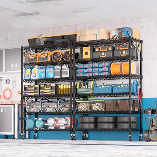 PrimeZone 6 Tier Wire Shelving with Wheels 79''H 1500lbs Storage Shelves - size: 36" W x 16" D x 79" H