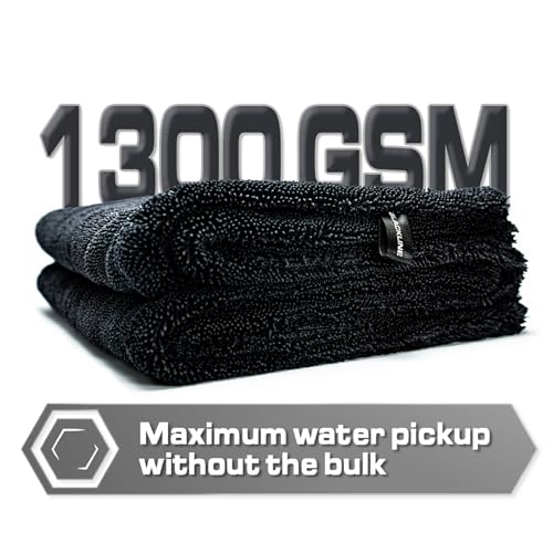 Blackline Microfiber Car Drying Towel 24"x36", 1300GSM Twisted Loop - color: Charcoal Grey