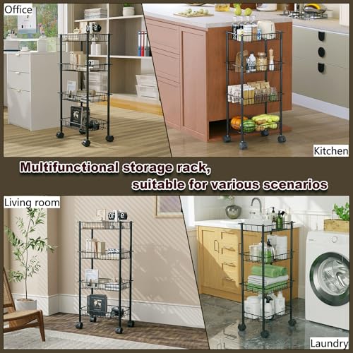 AWTATOS 4-Tier Rolling Cart, Storage Cart with Removable Baskets