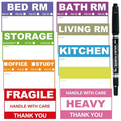 Thboxes 600 Count Removable Home Moving Labels, 9 Colour Stickers, Pen Set