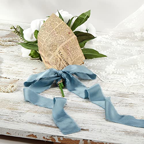 Keypan Dusty Blue Frayed Satin Chiffon Ribbon, 1.5 Inches, 21 Yards - color: Dusty Blue
