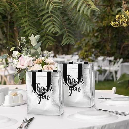 Fumete 50 Pcs Silver Glossy Thank You Gift Bag with Handles - color: Silver