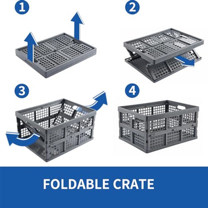 Aebeky 3-Pack Plastic Collapsible Storage Crates-30L,Foldable Plastic Crates for Storage (Gray) - color: Gray
