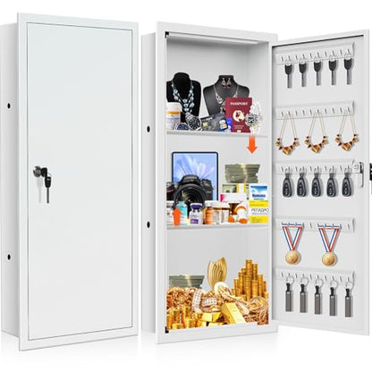 29.53" Tall White Wall Safes Between 16" Studs | 33% Larger Capacity & Lock - color: White, size: 29.53" Tall