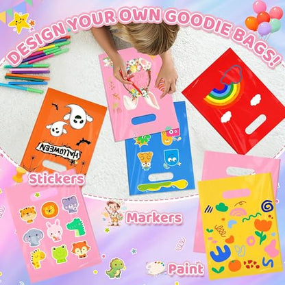 VieFantaisie 50 PCS Pink Party Favor Bags, 8" x 11" Goodie Bags for Candy Treat Craft Easter Egg, Plastic Gift Bag with Die Cut Handles for Birthday Party, School Events & Small Business, Wedding - color: Pink-50PCS-8x11Inch