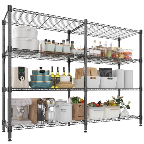 Himimi 4-Tier Metal Shelving - 1600LBS Capacity, Adjustable Heavy Duty Wire Unit with Leveling Feet for Kitchen, Garage, Pantry, Laundry, 72" W x 18" D x 60" H, Black - color: Black, size: 72"W×18"D×60"H, 4-Tier
