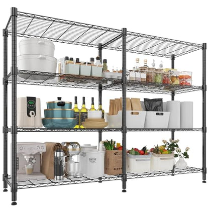 Himimi 4-Tier Metal Shelving - 1600LBS Capacity, Adjustable Heavy Duty Wire Unit with Leveling Feet for Kitchen, Garage, Pantry, Laundry, 72" W x 18" D x 60" H, Black - color: Black, size: 72"W×18"D×60"H, 4-Tier