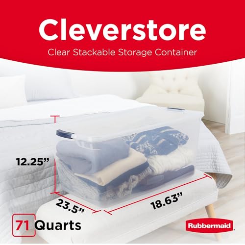 Rubbermaid Cleverstore 71 Qt Clear Storage Bins with Lids, 4-Pack, Stackable, BPA-Free, Made in USA - size: 71 Qt - 4 Pack