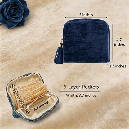 Small Travel Jewelry Pocket Case with Zipper for Women - color: Ocean Blue