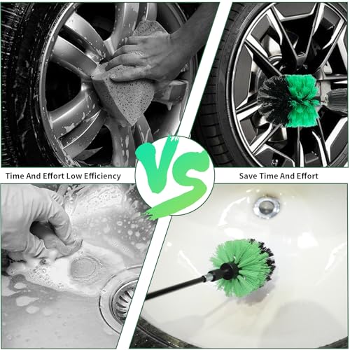 8 Pcs Drill Brush Attachment Set, Power Cleaning Scrub Brush Kit with Extend Long Attachment, All Purpose Drill Scrub Brushes for Car, Grout, Floor, Tub, Bathroom and Kitchen (Green) - color: Green